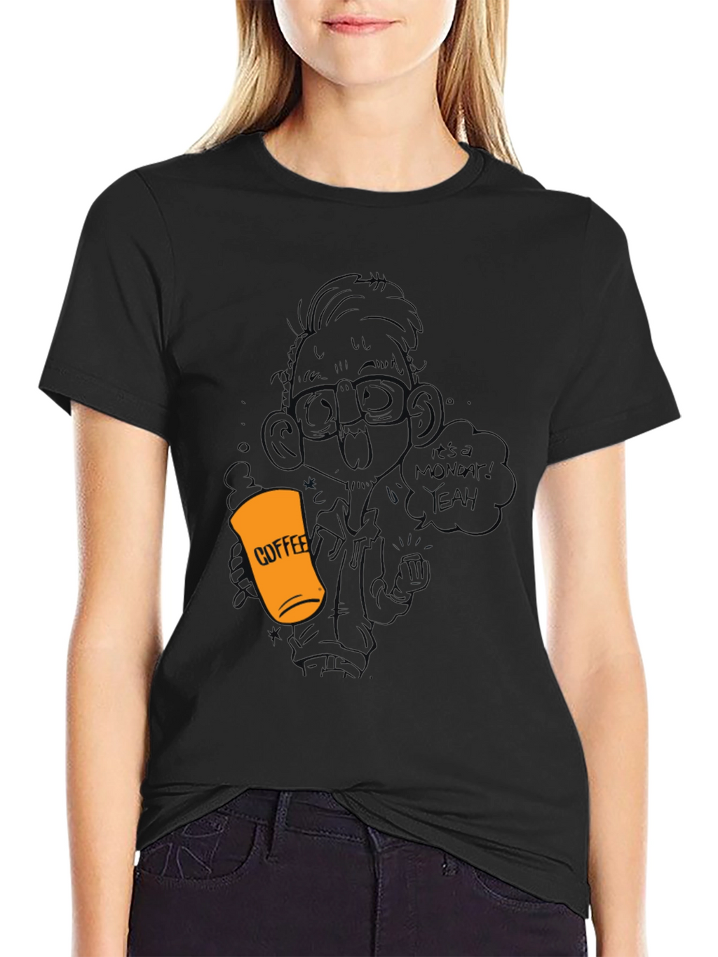 Coffee Monday T-Shirt - Black Crew Neck