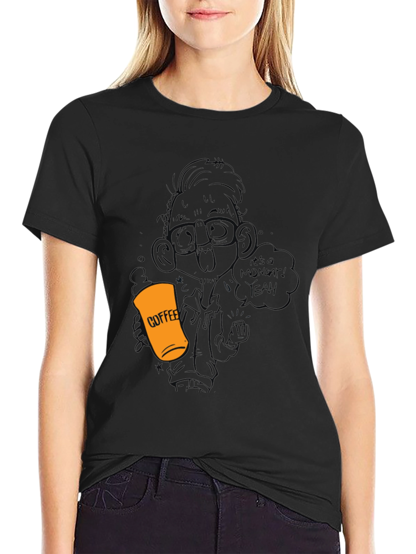 Coffee Monday T-Shirt - Black Crew Neck