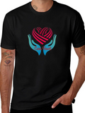 Care Heart Graphic Tee - Soft Black Cotton Shirt