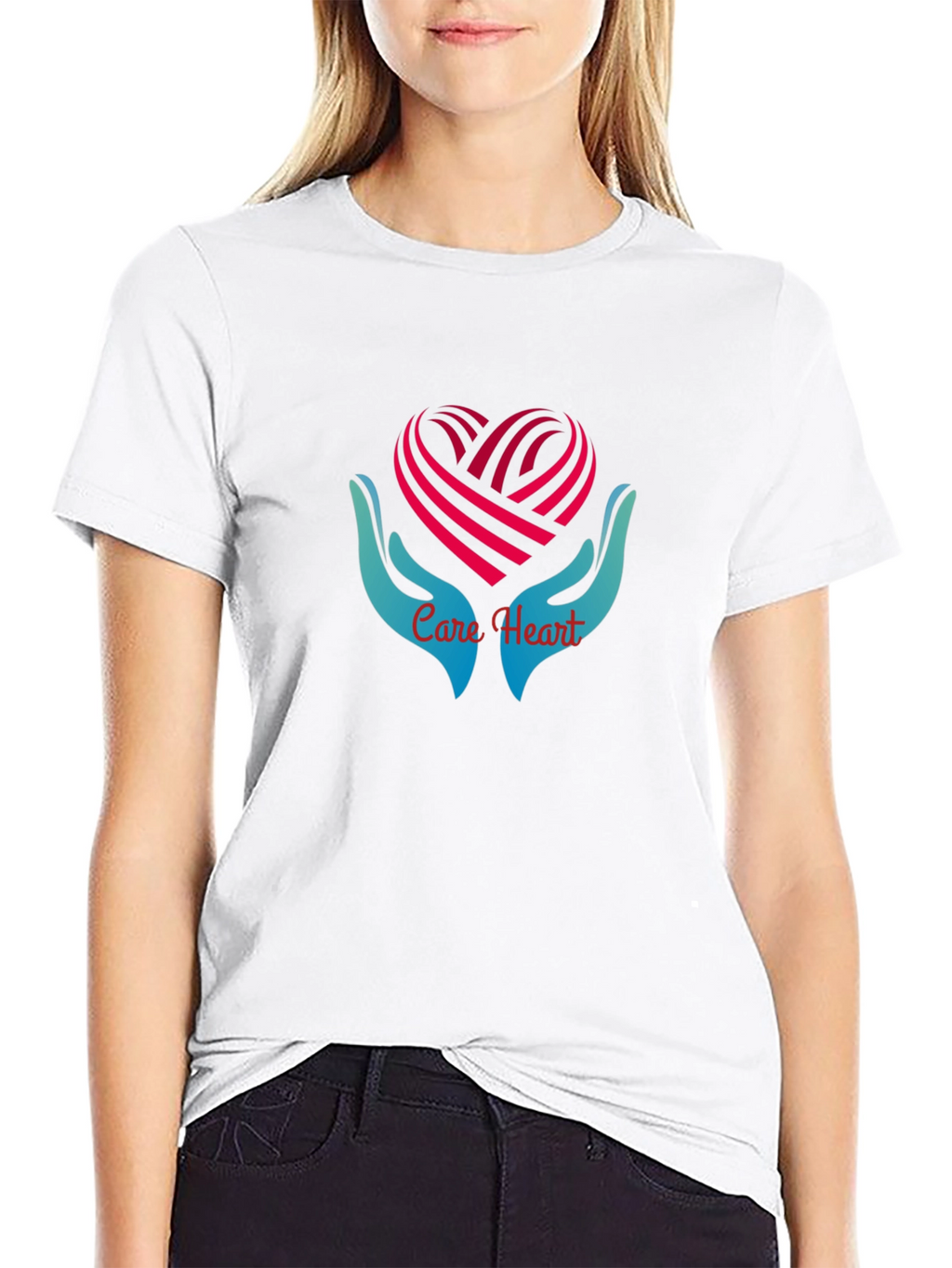 Care Heart Graphic Tee - Soft Black Cotton Shirt