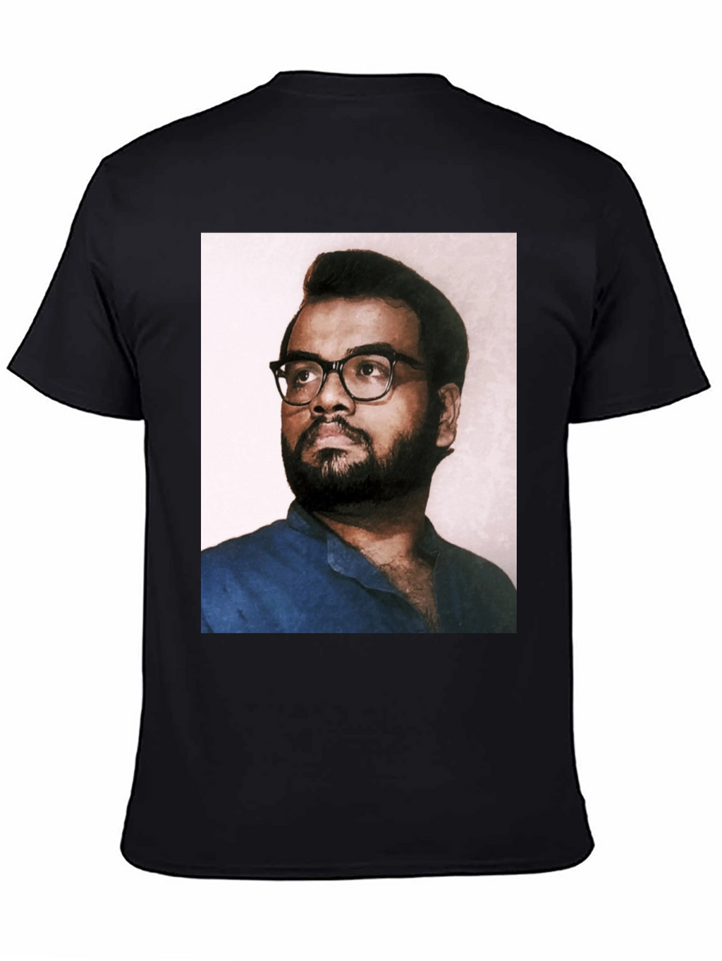 Black T-Shirt with Portrait Print