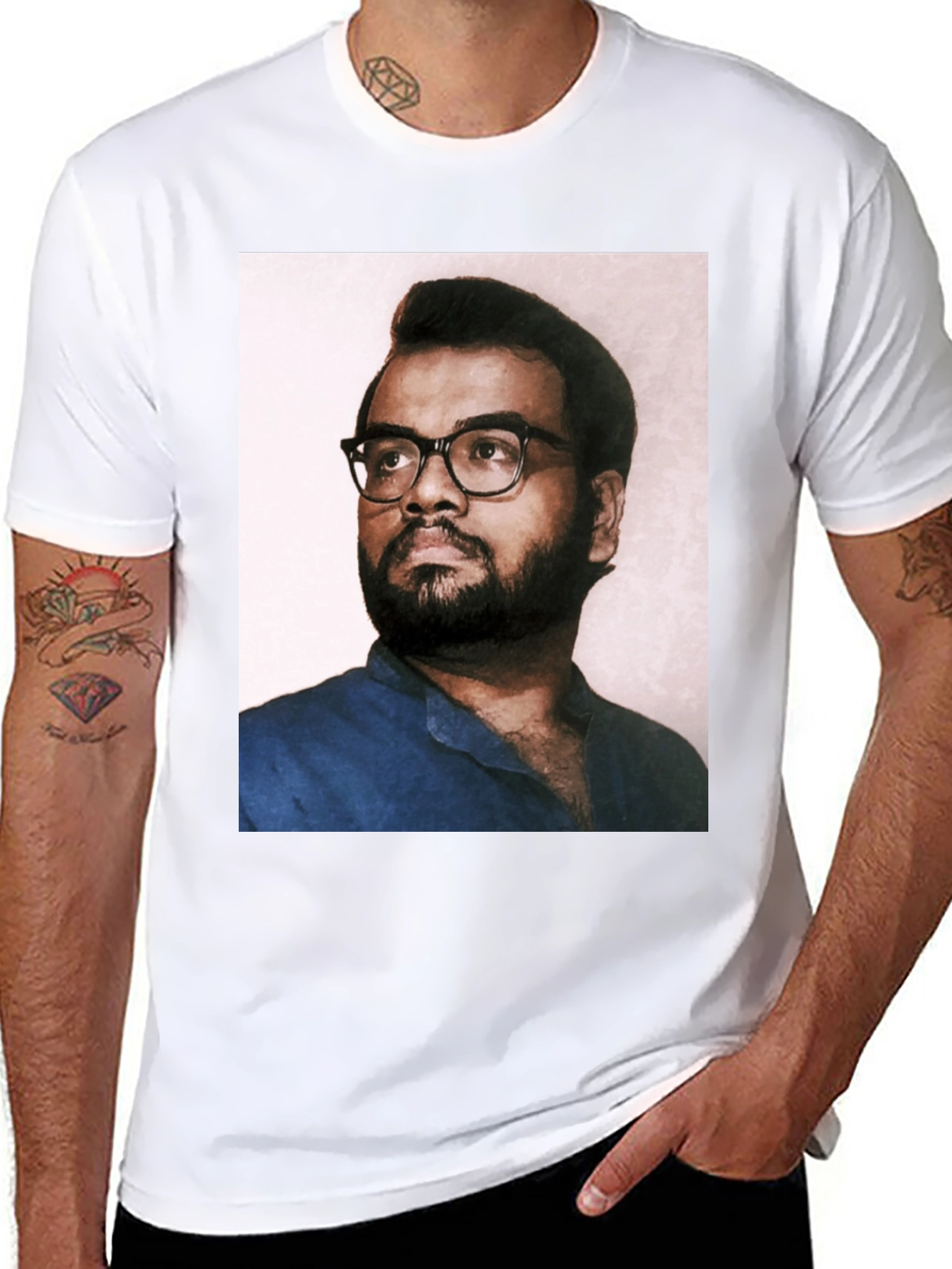 Black T-Shirt with Portrait Print