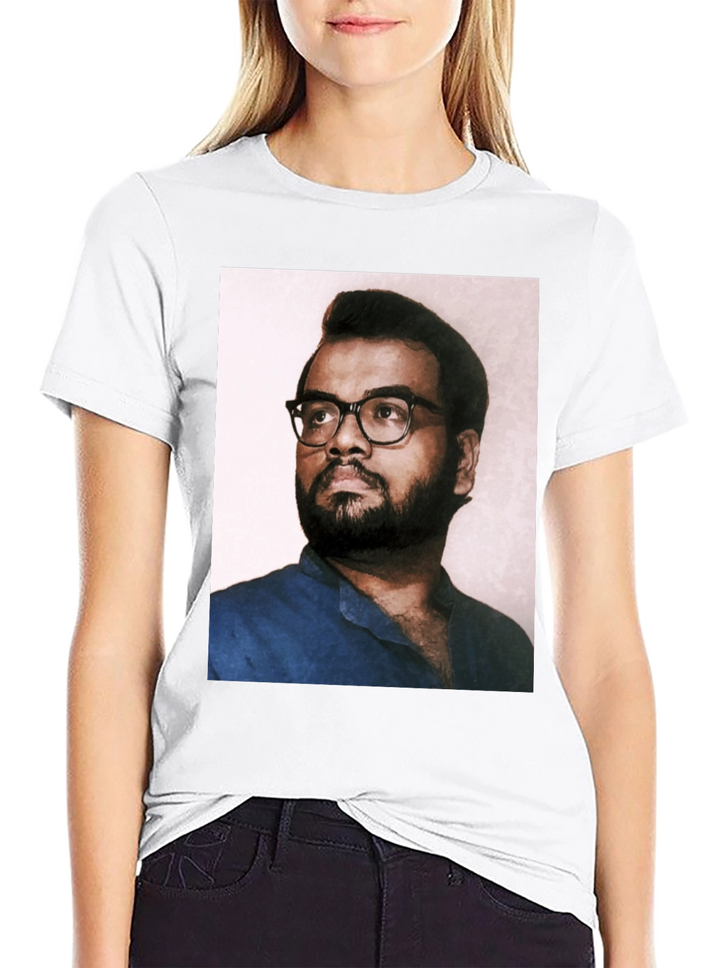 Black T-Shirt with Portrait Print