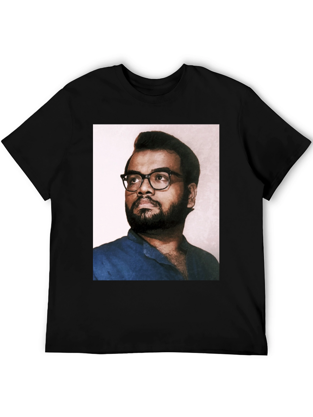 Black T-Shirt with Portrait Print