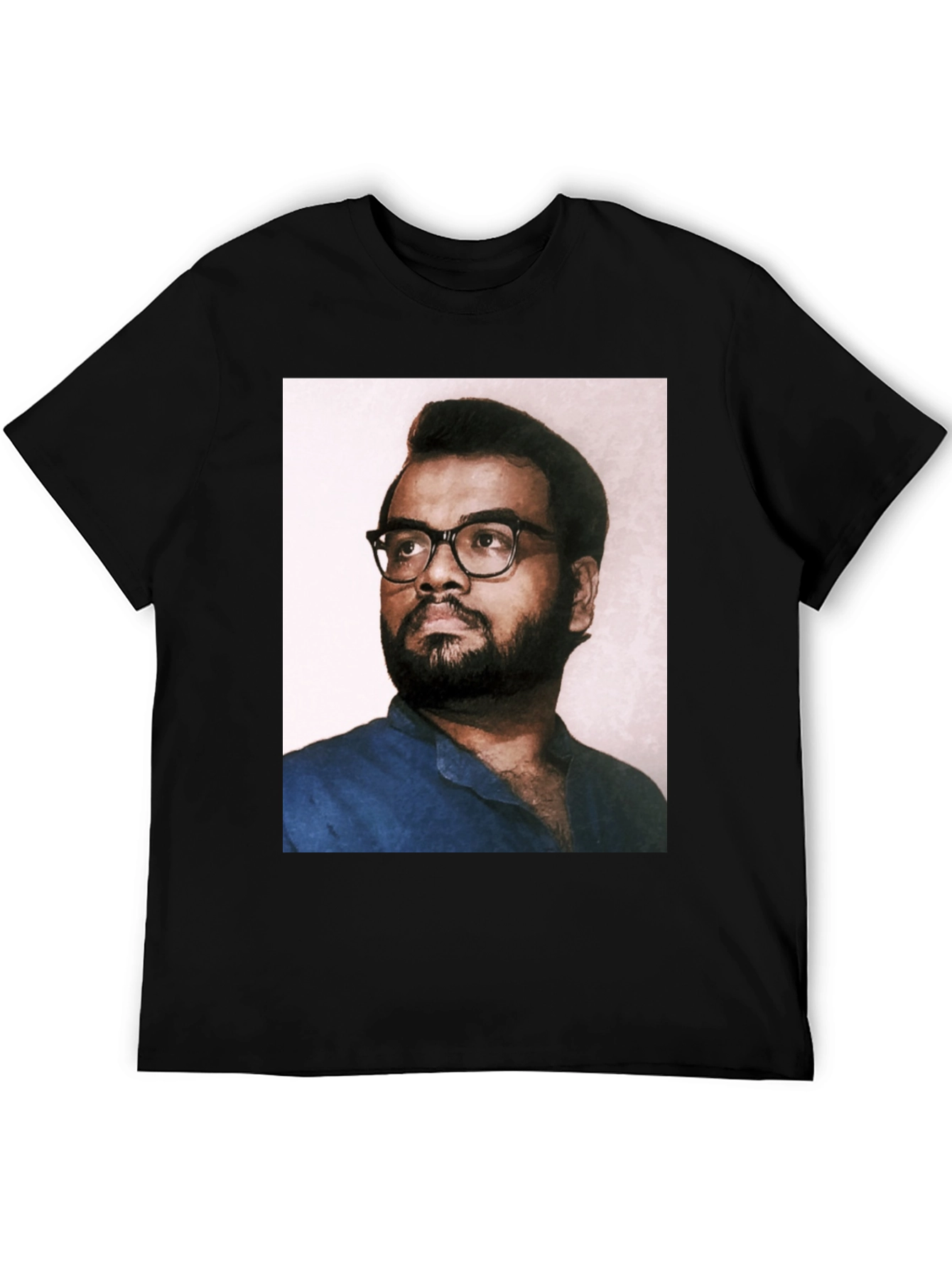 Black T-Shirt with Portrait Print