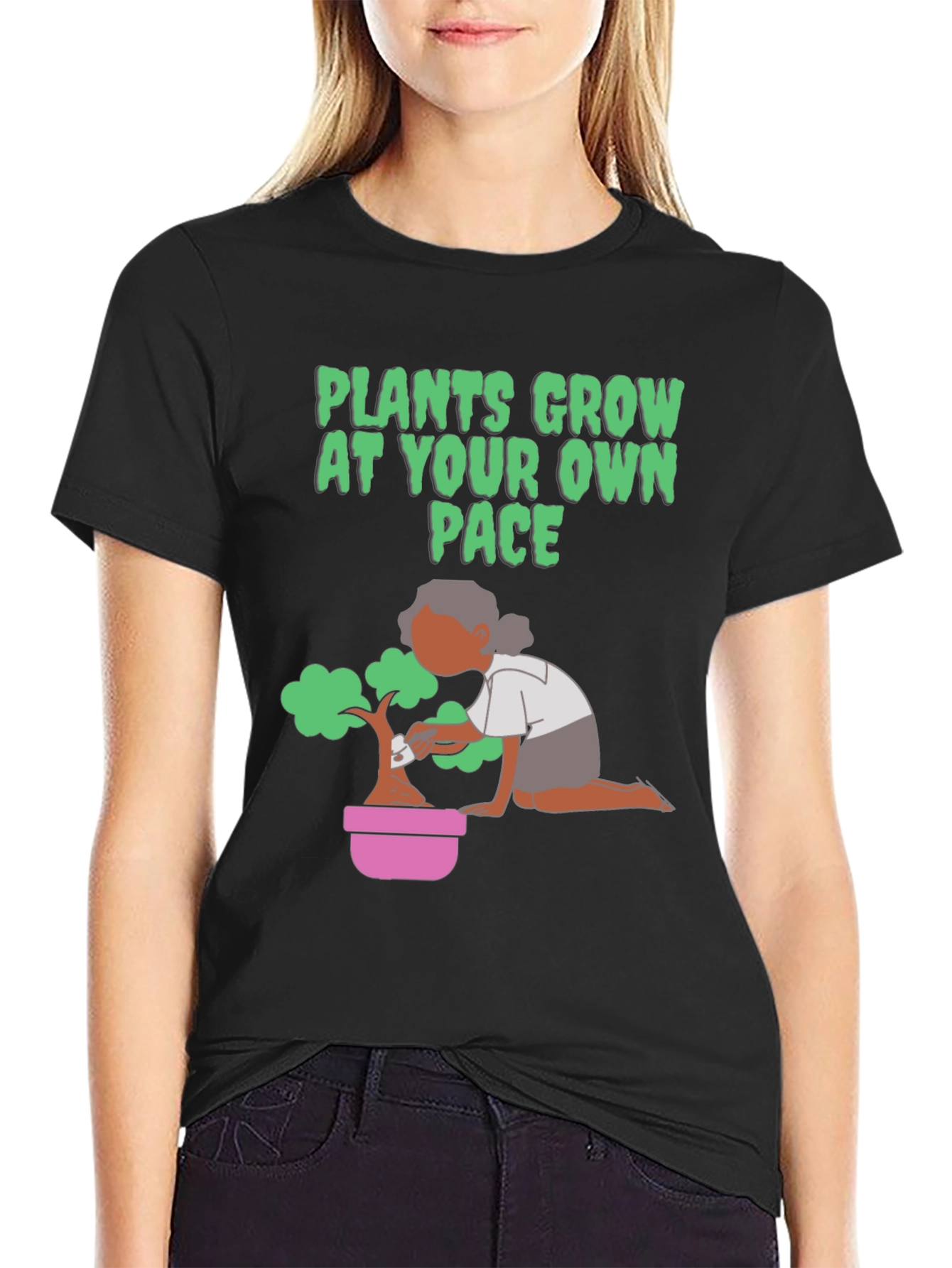 Plants Grow At Your Own Pace Black T-Shirt