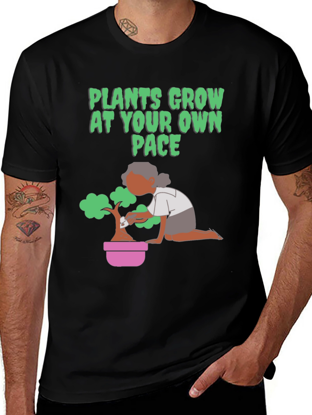 Plants Grow At Your Own Pace Black T-Shirt