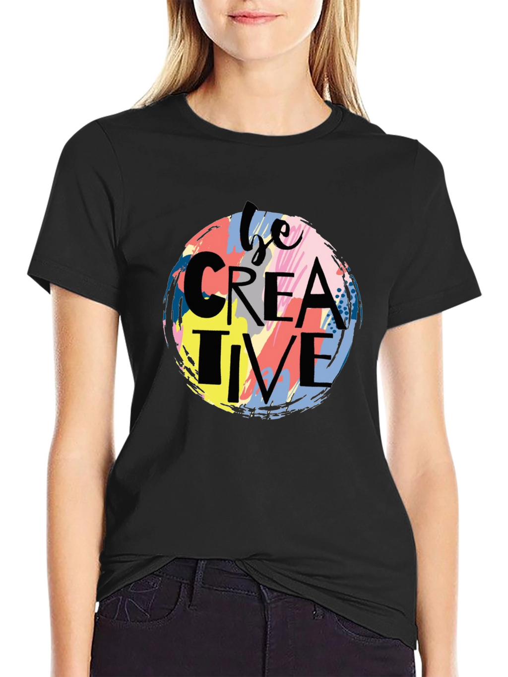 Be Creative Graphic Print Black T-Shirt