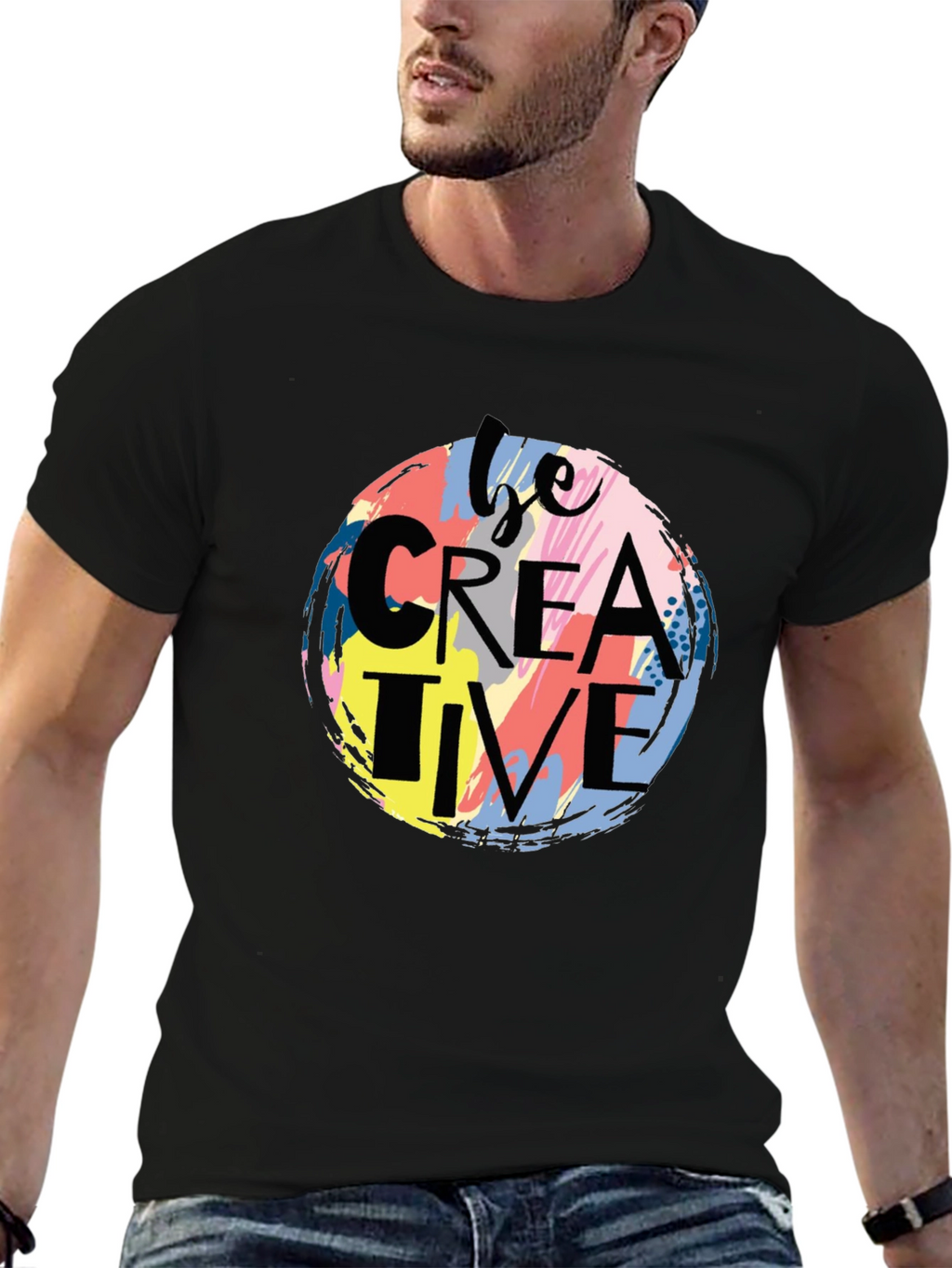 Be Creative Graphic Print Black T-Shirt