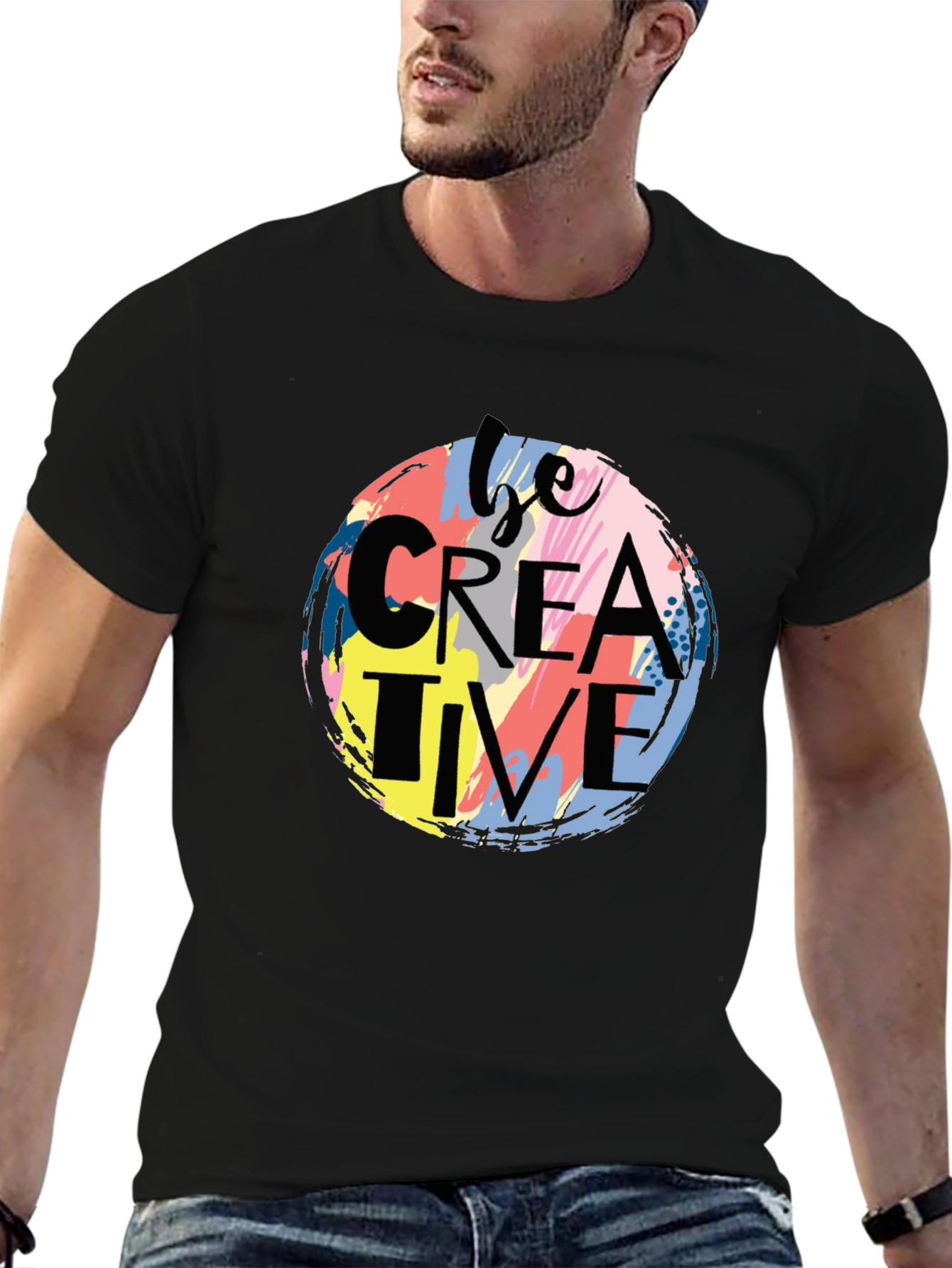 Be Creative Graphic Print Black T-Shirt