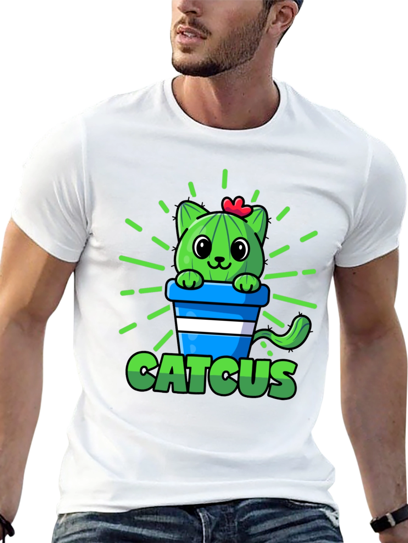 Cute Catcus Graphic T-Shirt - Funny Cactus Cat Tee