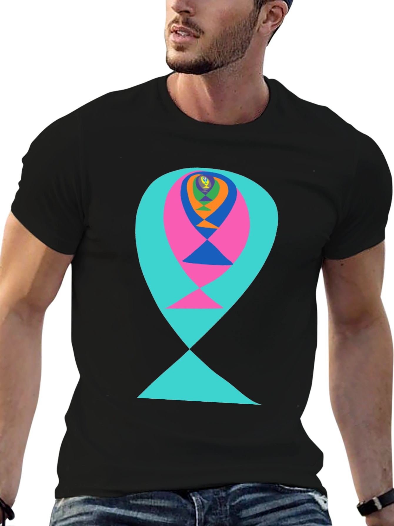 Abstract Graphic Tee - Colorful Fish Design