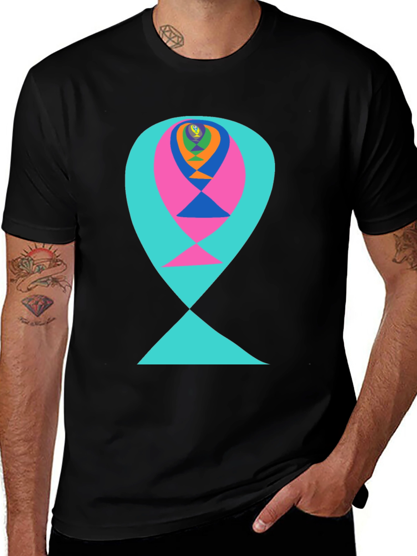 Abstract Graphic Tee - Colorful Fish Design
