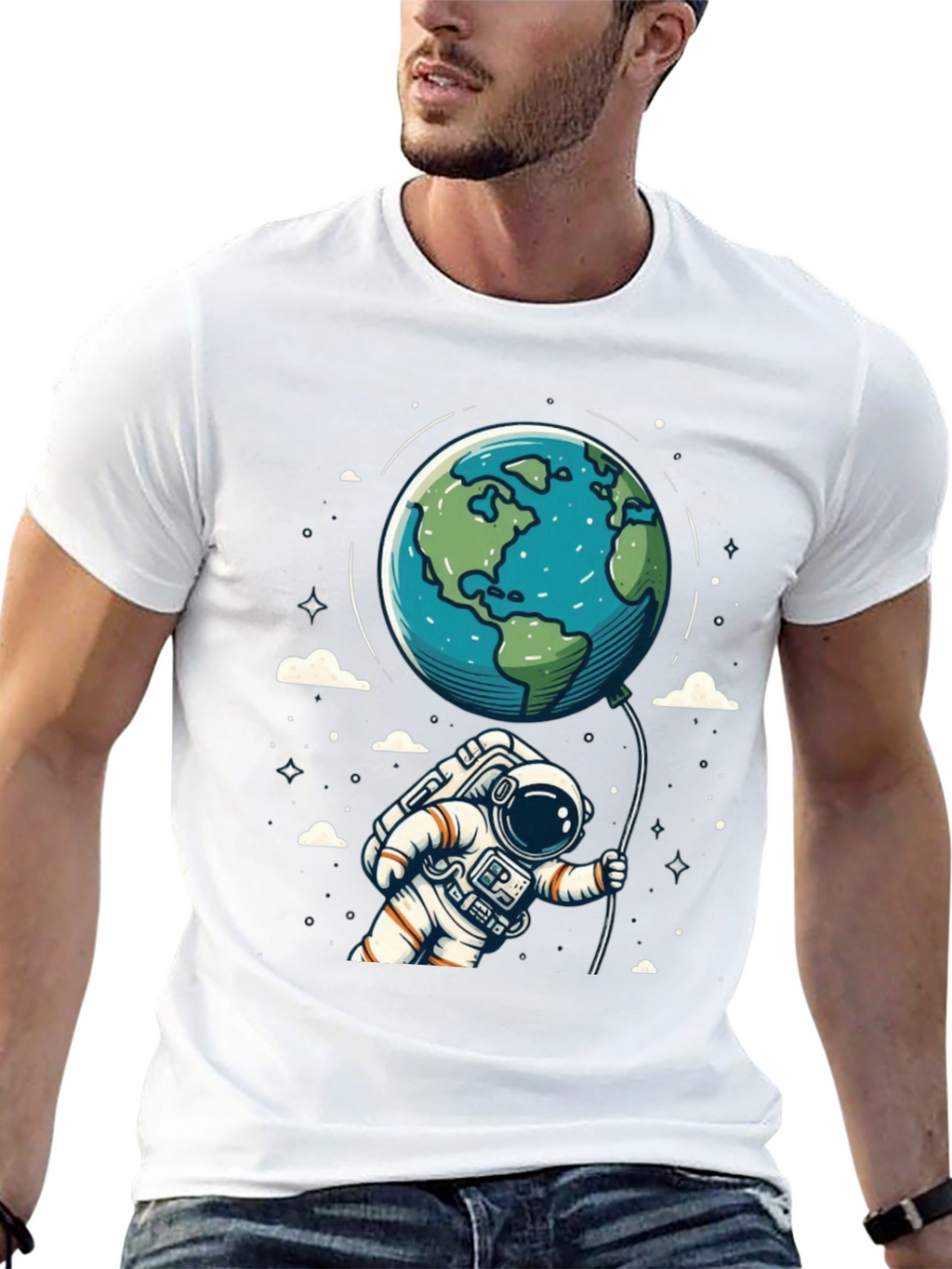 Astronaut Earth Balloon Black T-Shirt