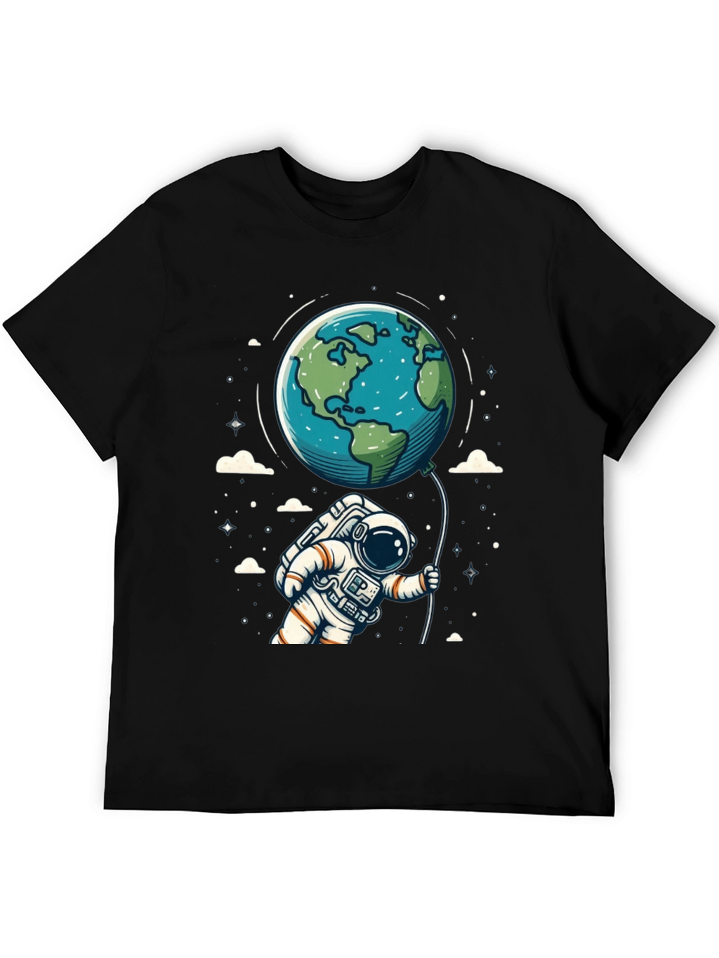 Astronaut Earth Balloon Black T-Shirt