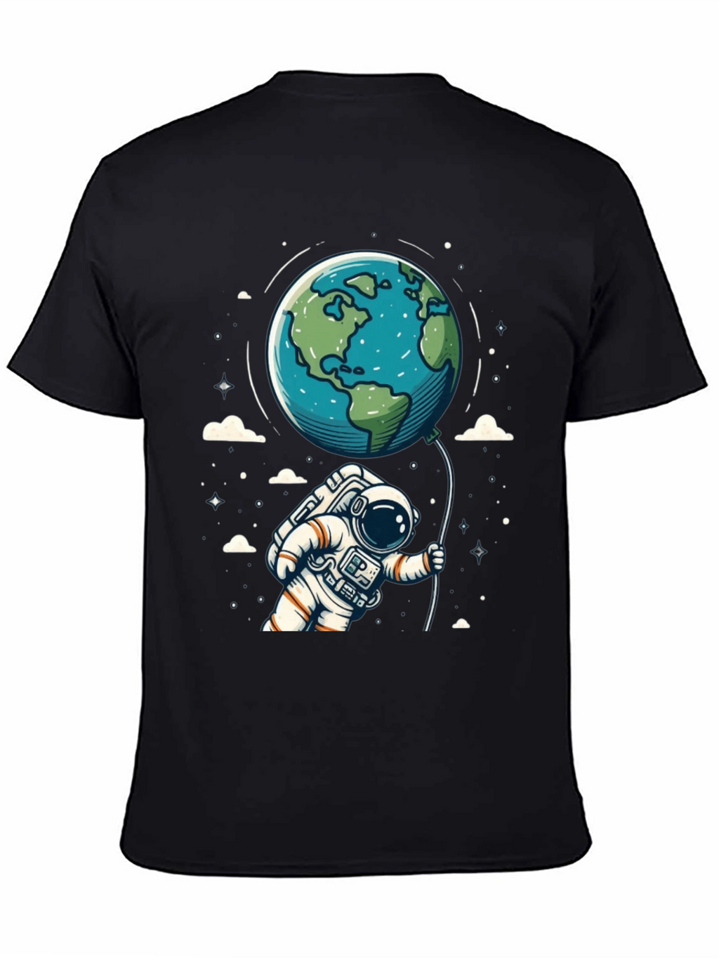 Astronaut Earth Balloon Black T-Shirt