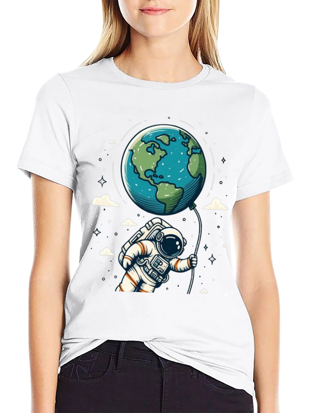 Astronaut Earth Balloon Black T-Shirt