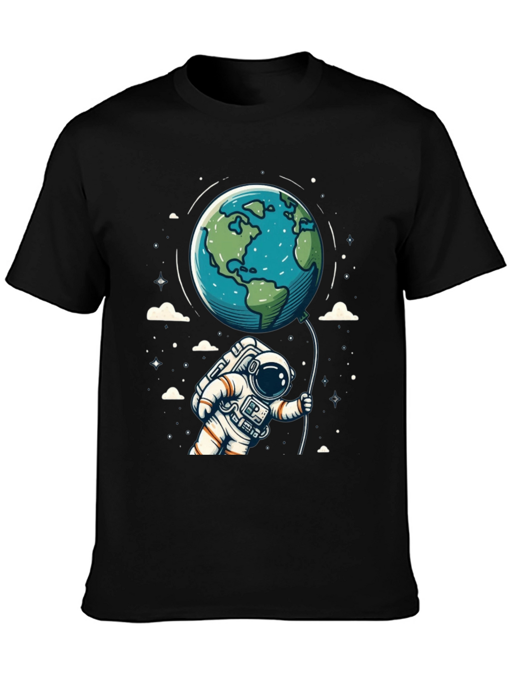 Astronaut Earth Balloon Black T-Shirt