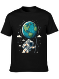 Astronaut Earth Balloon Black T-Shirt