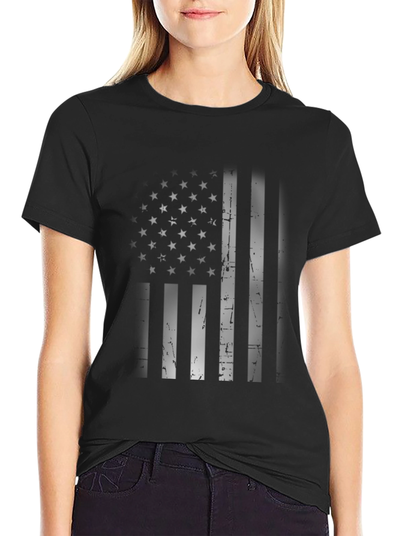 American Flag Distressed Graphic Tee - Black