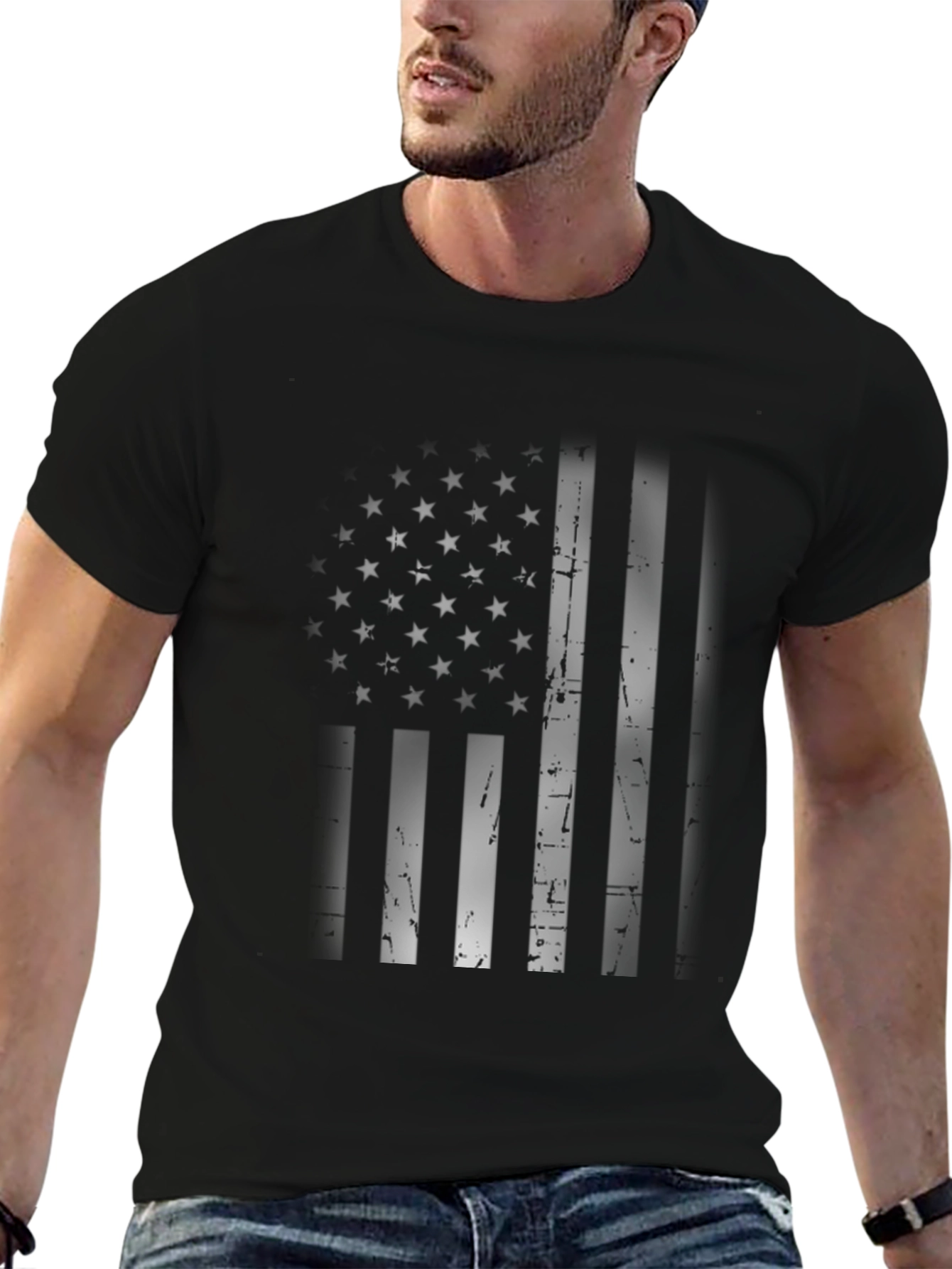 American Flag Distressed Graphic Tee - Black