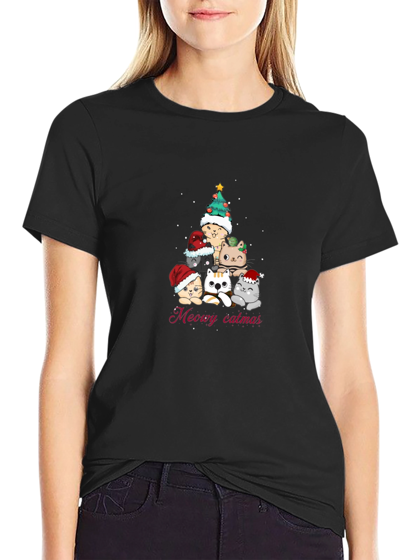 Meowy Catmas T-Shirt - Christmas Cat Tree Tee