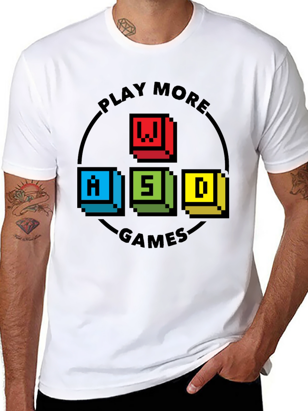 Pixelated WASD Gaming T-Shirt - Play More Games