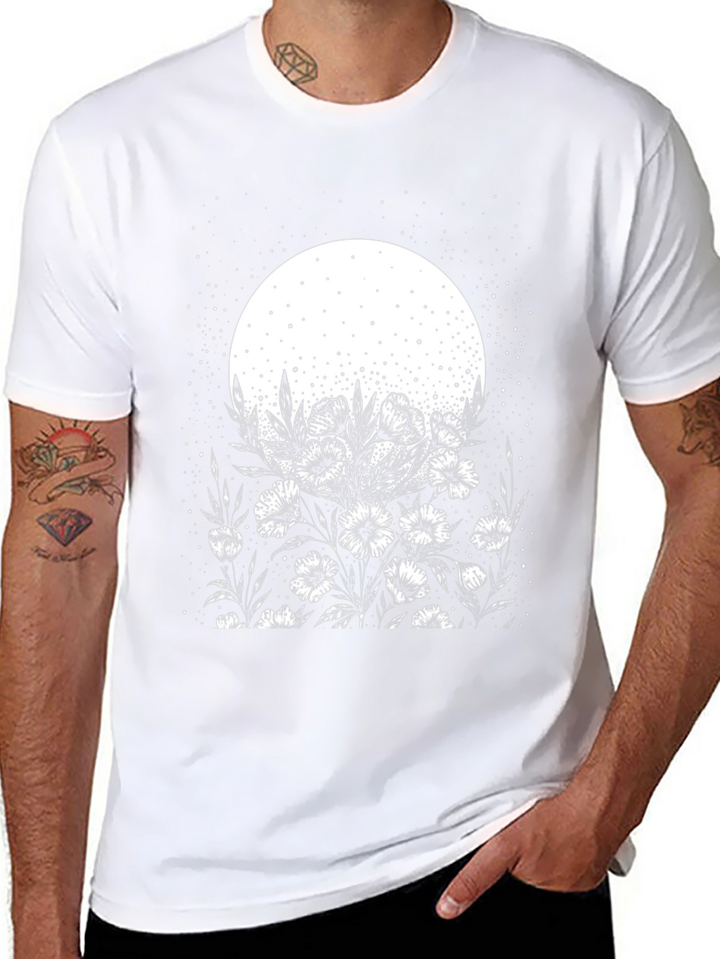 Moonlit Blooms Graphic Tee - Stylish Black Cotton T-Shirt
