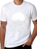 Moonlit Blooms Graphic Tee - Stylish Black Cotton T-Shirt