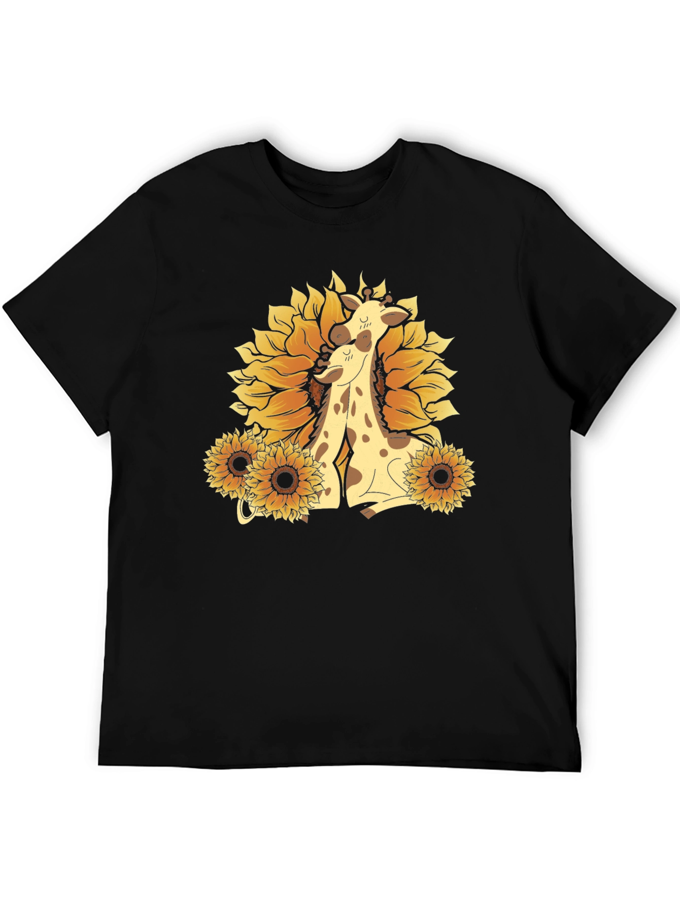 Giraffe & Sunflower Graphic Tee - Black