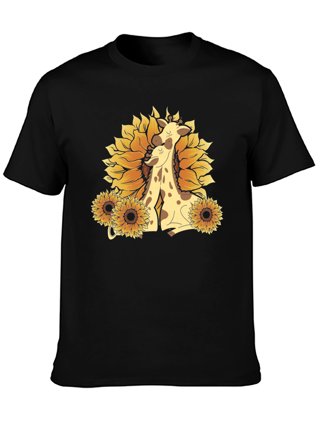 Giraffe & Sunflower Graphic Tee - Black