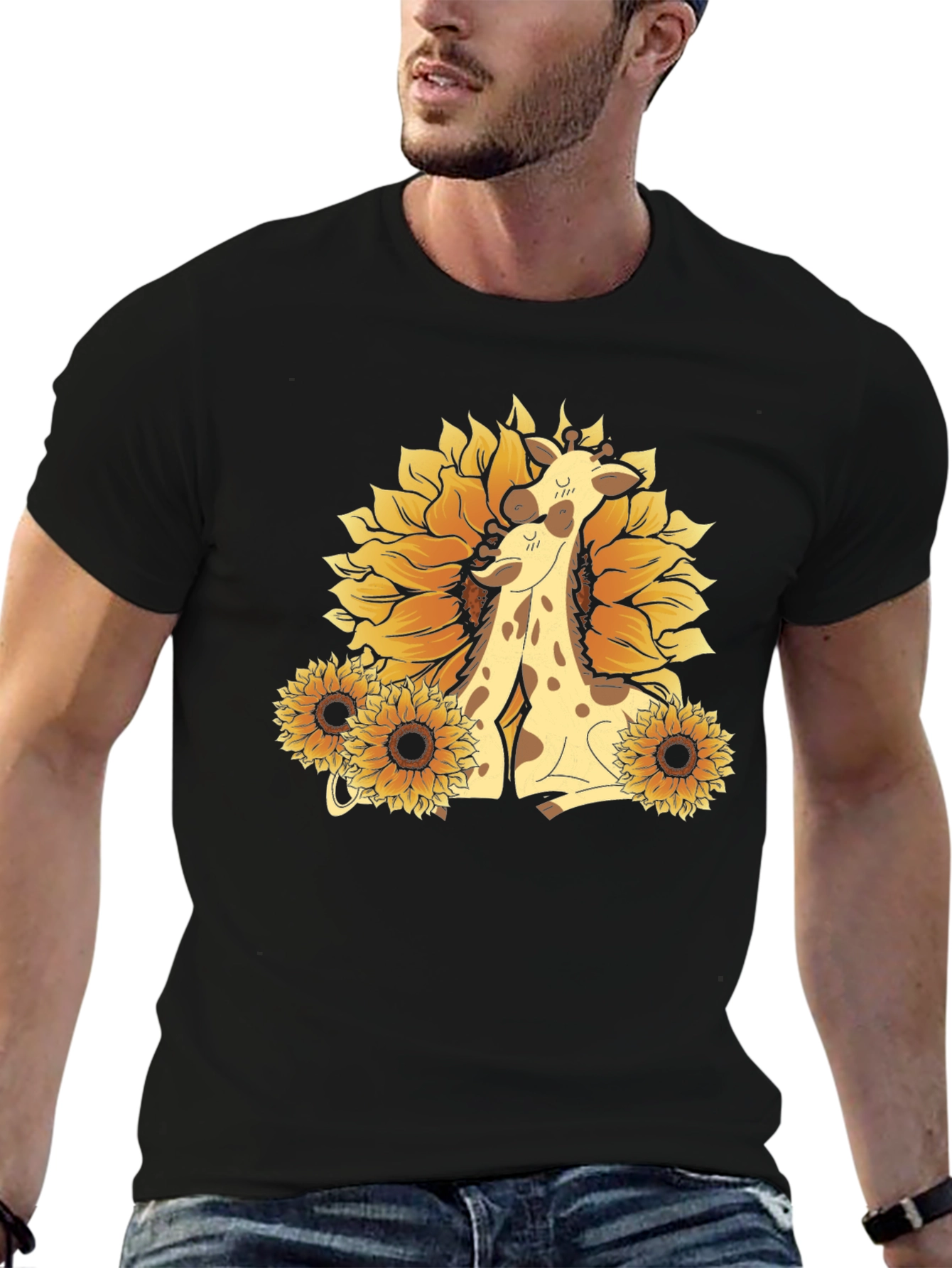 Giraffe & Sunflower Graphic Tee - Black