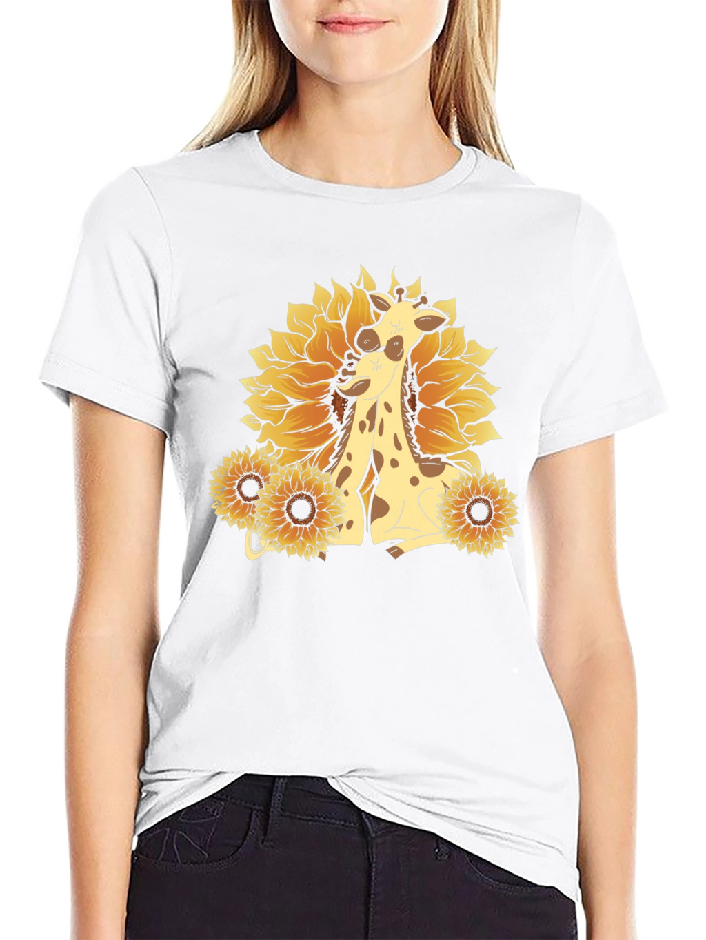 Giraffe & Sunflower Graphic Tee - Black