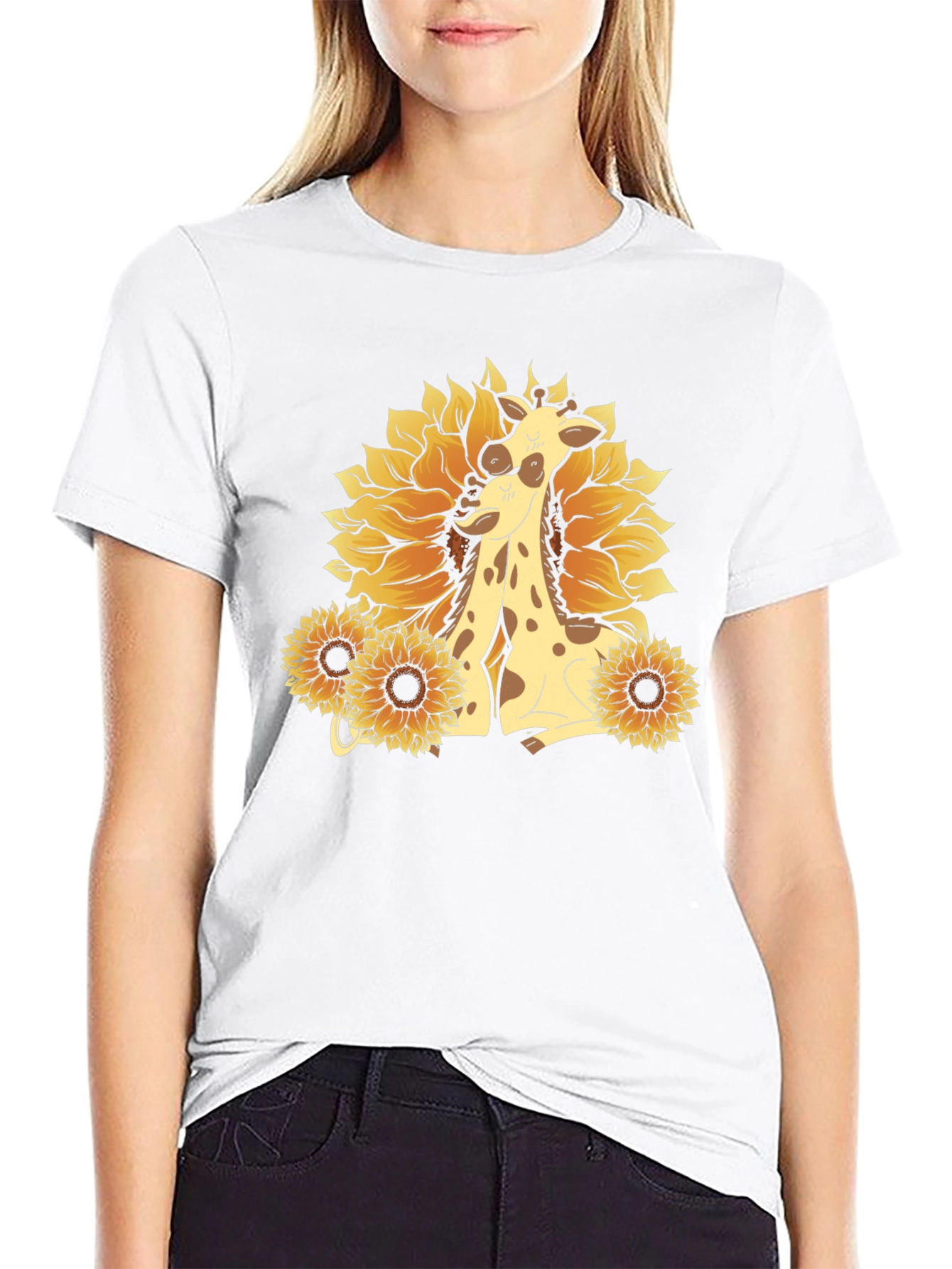 Giraffe & Sunflower Graphic Tee - Black