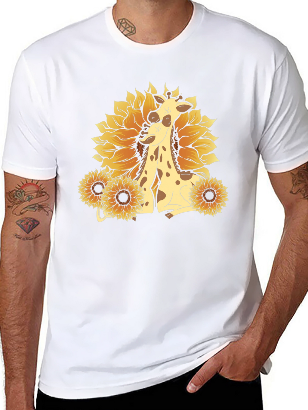 Giraffe & Sunflower Graphic Tee - Black