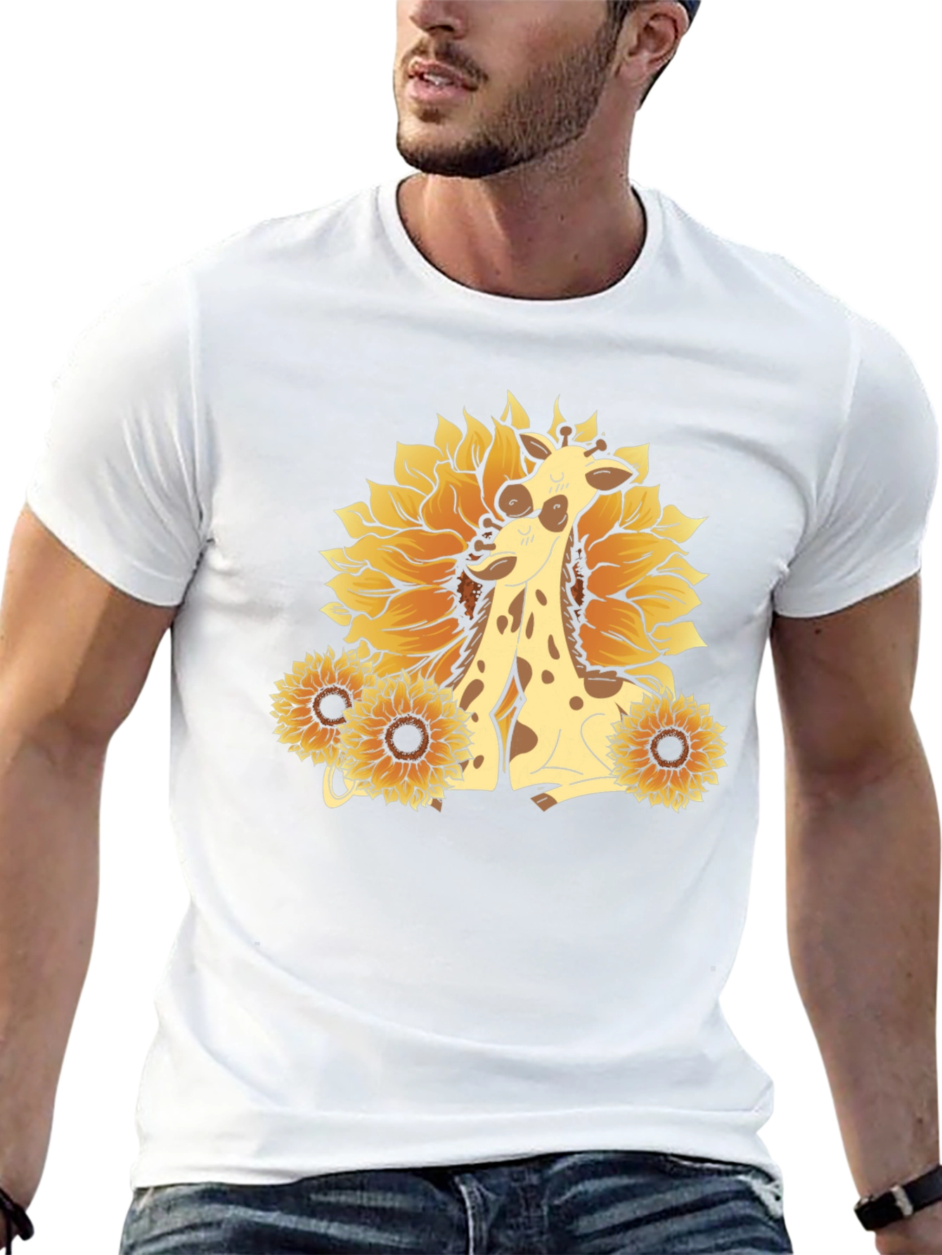 Giraffe & Sunflower Graphic Tee - Black