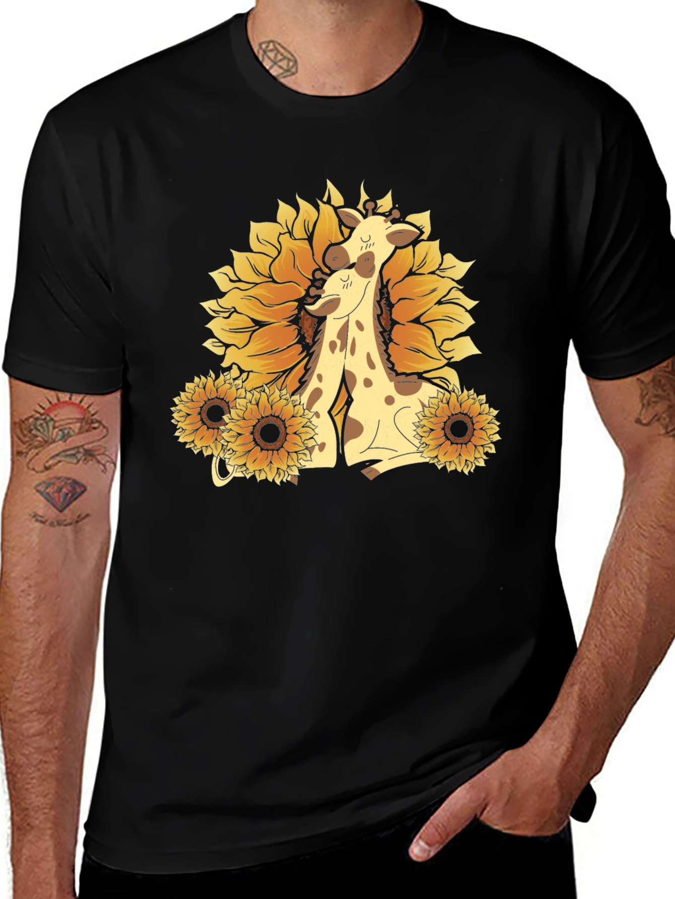 Giraffe & Sunflower Graphic Tee - Black