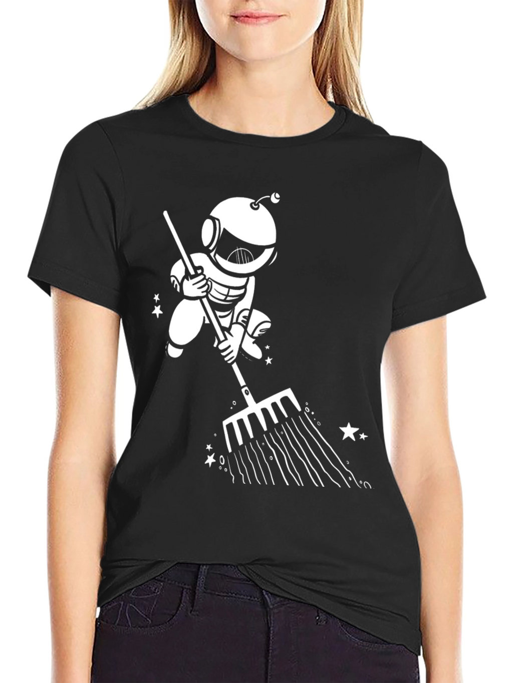 Astronaut Raking Stars T-Shirt - Black