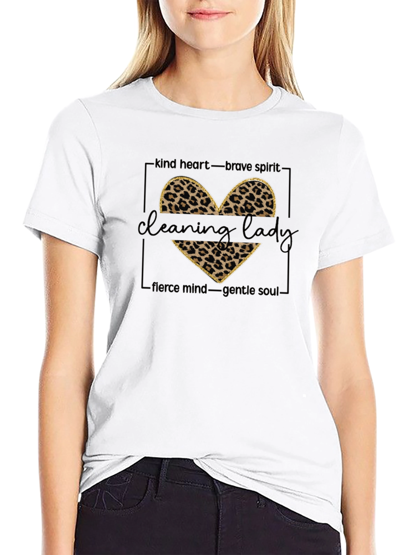 Cleaning Lady Leopard Print Heart T-Shirt