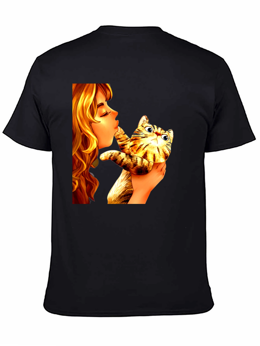 Girl Kissing Cat Graphic Tee - Novelty Unisex T-Shirt