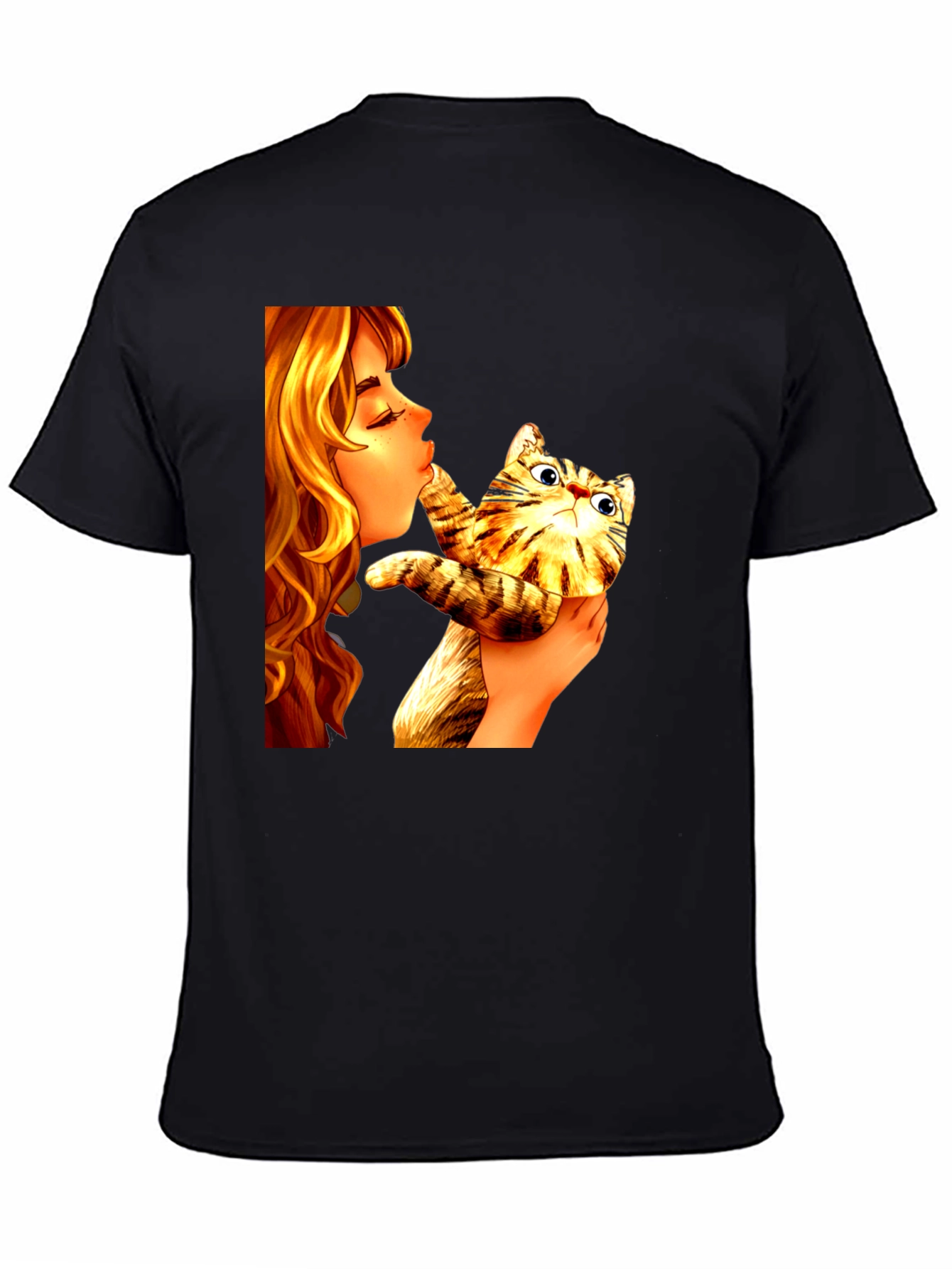 Girl Kissing Cat Graphic Tee - Novelty Unisex T-Shirt