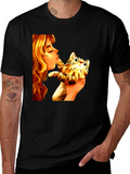 Girl Kissing Cat Graphic Tee - Novelty Unisex T-Shirt