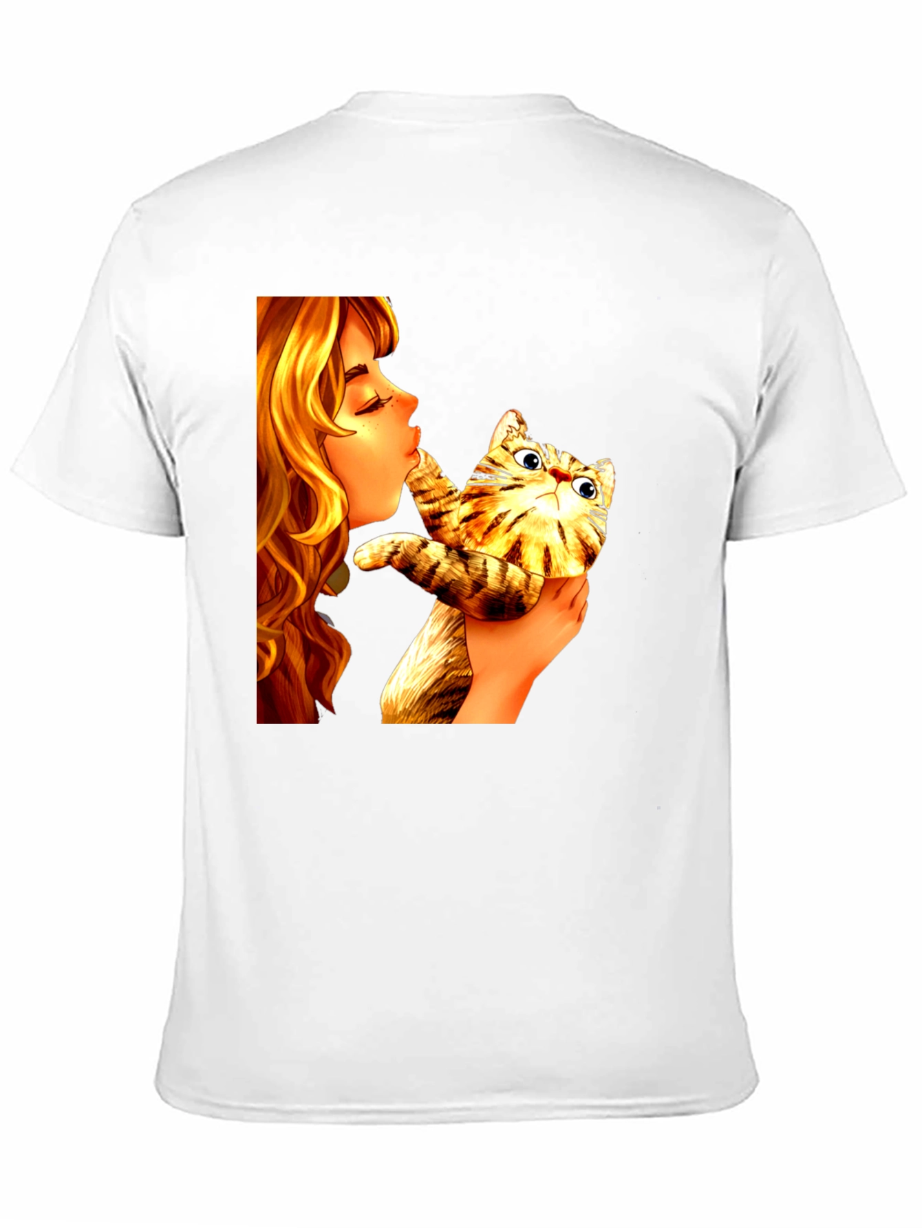 Girl Kissing Cat Graphic Tee - Novelty Unisex T-Shirt