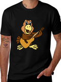Cartoon Bird Guitarist Black T-Shirt