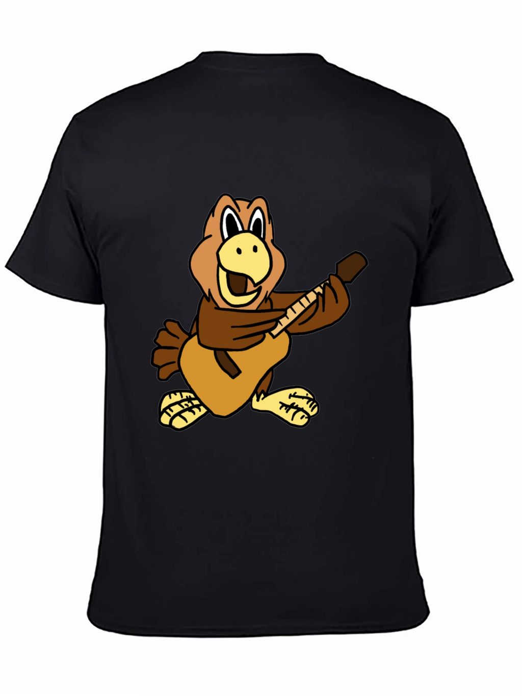 Cartoon Bird Guitarist Black T-Shirt