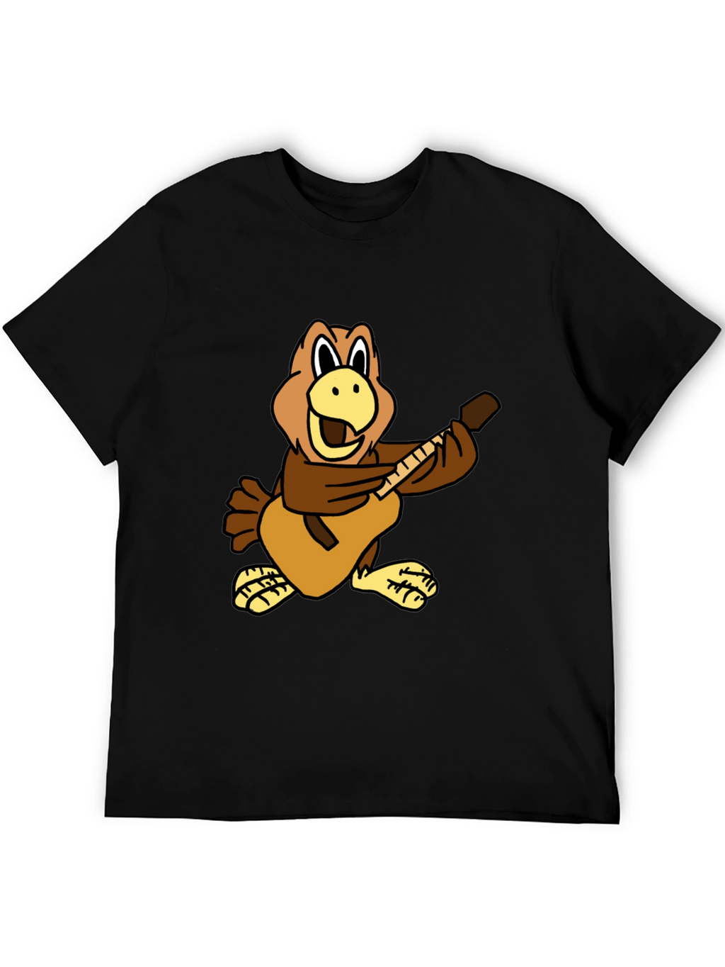 Cartoon Bird Guitarist Black T-Shirt