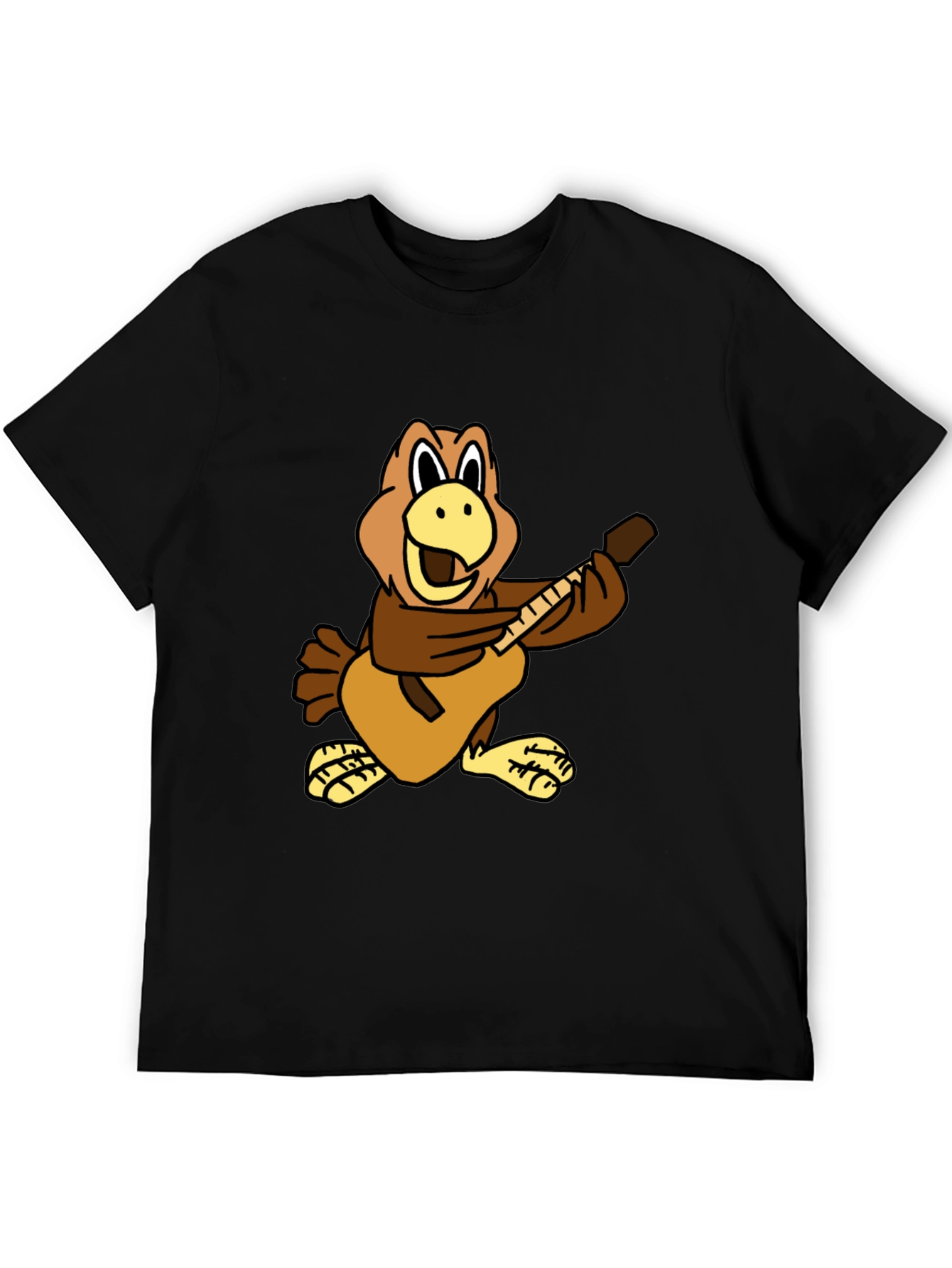 Cartoon Bird Guitarist Black T-Shirt