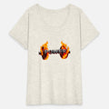 A barbell with flames wrapping around each