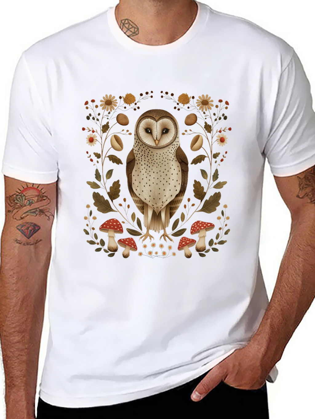 Barn Owl & Mushroom Graphic T-Shirt