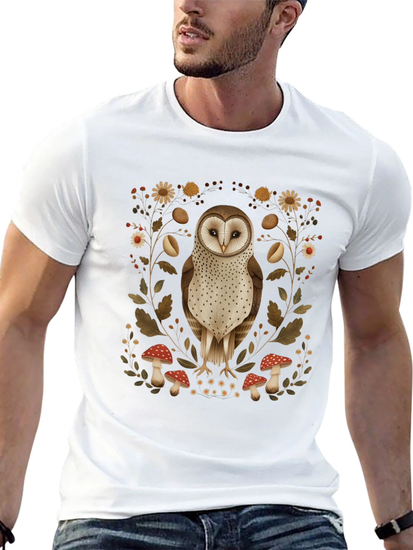 Barn Owl & Mushroom Graphic T-Shirt